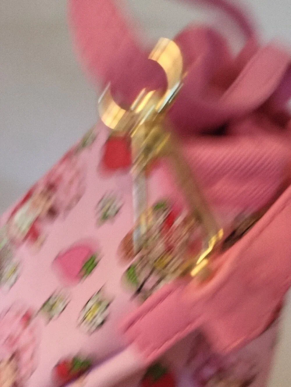 Pink Strawberry Shortcake Print Drawstring Mini Bucket Bag